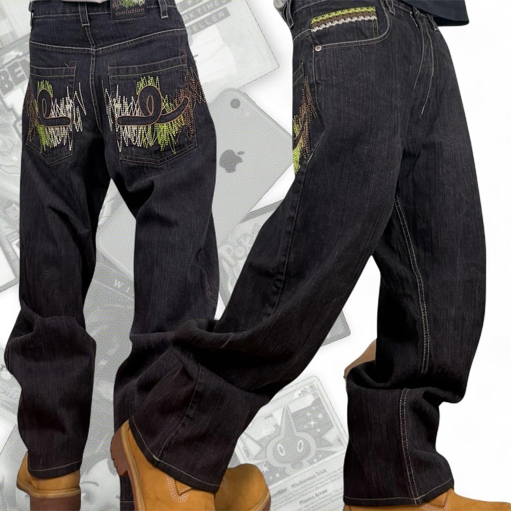 Vintage Evolution In Design Baggy Wide Leg Skater Grunge Y2K Jeans 32x28